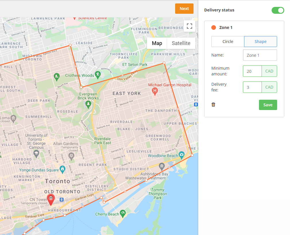 delivery zones